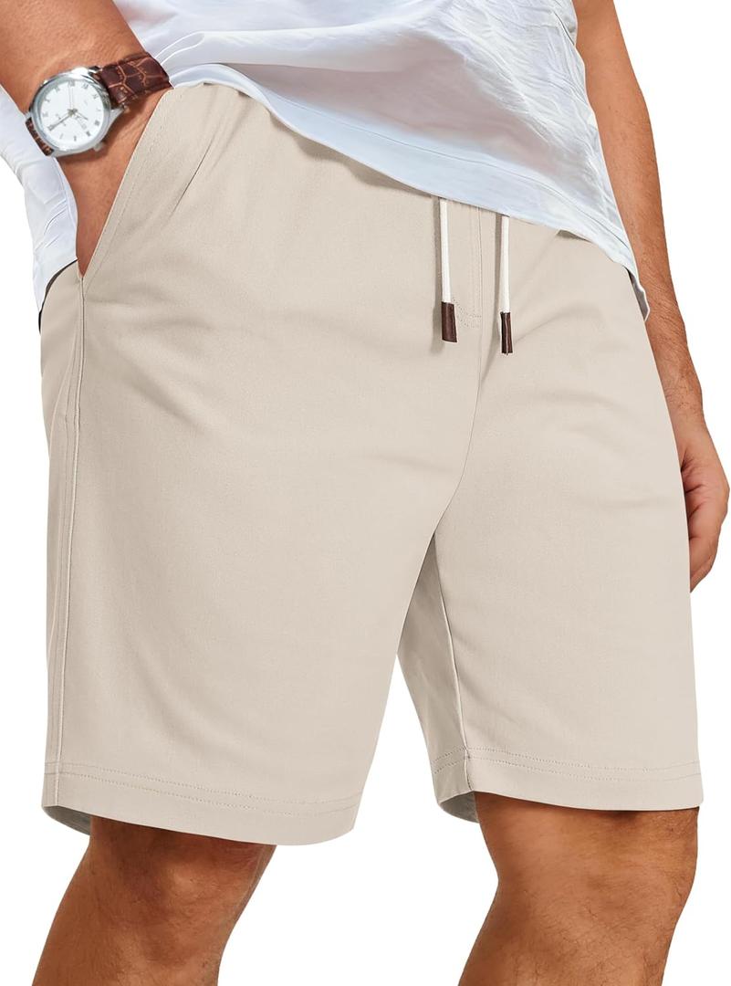 COOFANDY Mens Casual Shorts Cotton Elastic Waist Shorts Drawstring Summer Beach Shorts (Beige, M)