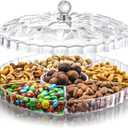 ZOOFOX Snack Serving Tray, 12" Appetizer Tray with Lid, 6 Compartments Round Plastic Food Storage Organizer for Dried Fruits, Nuts, Candies, Sweet Cookies and Fruits (Clear)