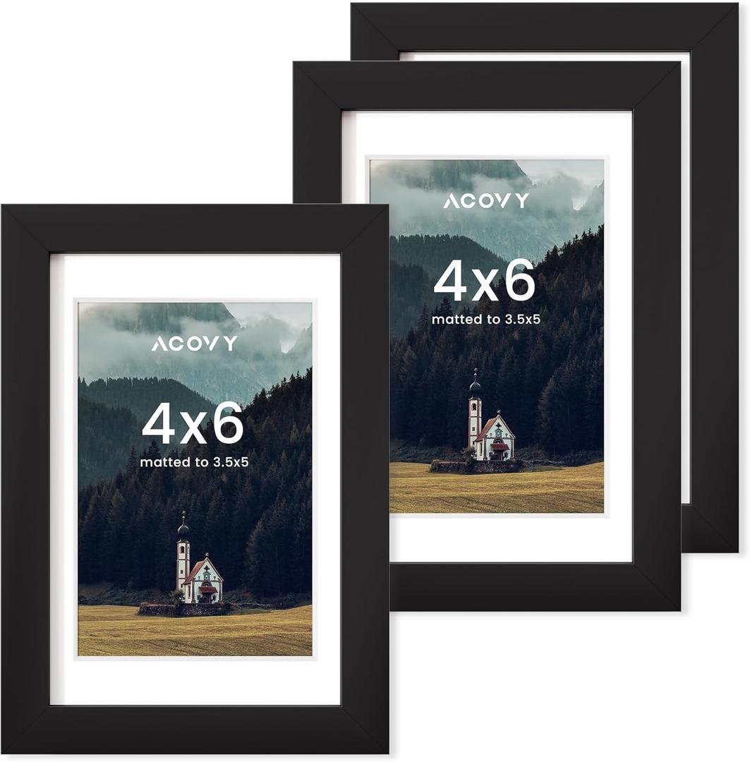 4x6 Picture Frame, 4x6 Frame Matted to 3.5x5, Photo Frame 4 x 6 with High Definition Plexiglass, 4x6 photo frame for Wall & Tabletop Display (Black, 3 Pack)