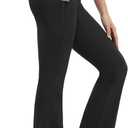 baleaf Womens Flare Leggings with Zipper Pockets Drawstring Flared Yoga Pants Bell Bottom Leggings Tummy Control (S)