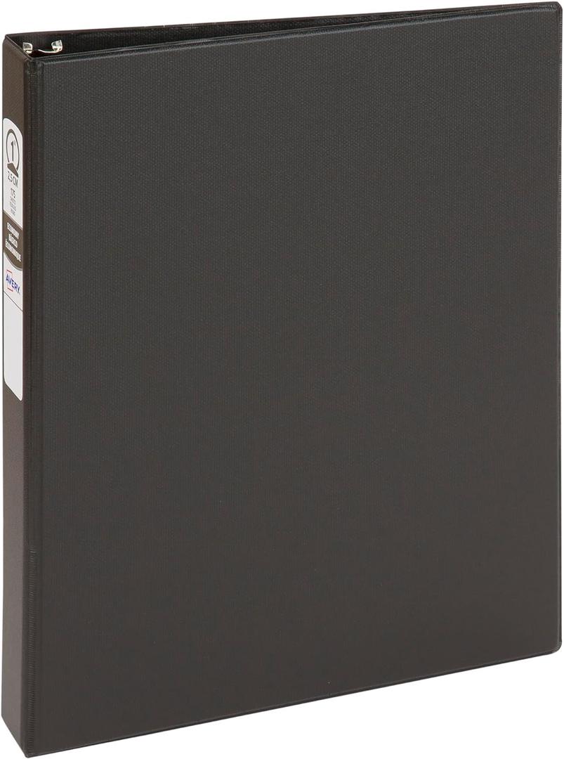 Avery Standard 3 Ring Binder, 1" Round Rings, 175-Sheet Capacity, 1.4 Inch Wide Spine, 1 Black Binder, Ideal for Lightweight Organization and Occasional Referencing (03301)