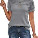 Dokotoo Womens Summer Tops Dressy Casual Crewneck Short Sleeve Shirts Solid Hollow Out Knit Loose Sweater Blouses (Medium, Grey)