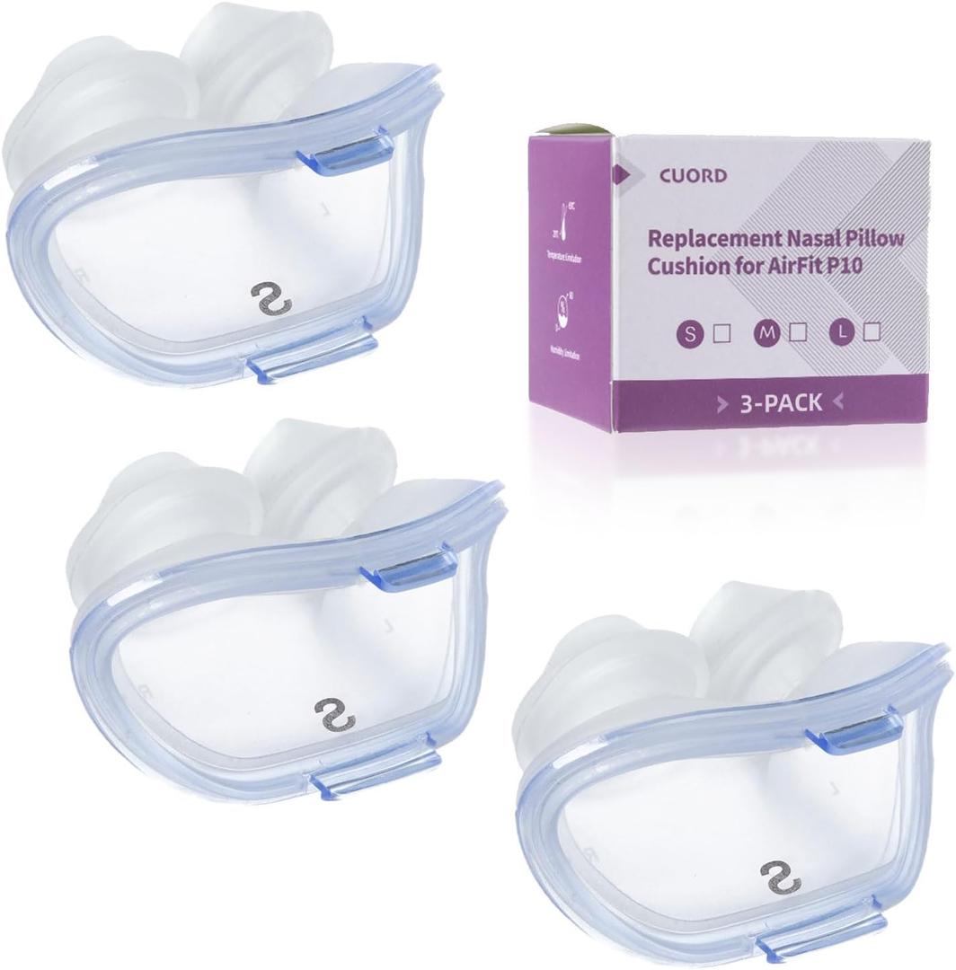 3 Packs Replacement Nasal Pillow Cushion for ResMed AirFit P10, Compatible with Original Airfit P10 Frame, Replacement Silicone CPAP Supplies, Reliable Seal & Lighter Weight, Small
