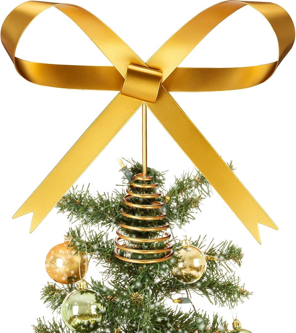 Gejoy Large 10 x 9'' Christmas Metal Bow Tree Topper Christmas Metal Gold Bow Decoration Topper Ornaments for Xmas Tree Garland Wreath Indoor Outdoor