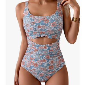 Eomenie Women's One Piece Swimsuit Tummy Control Slimming Bathing Suit Cutout Tie Knot Swimwear, Size 2XL
