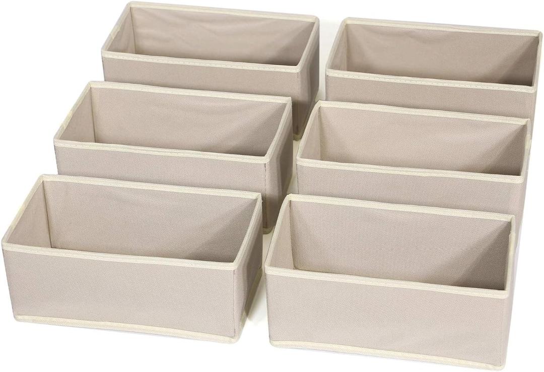 DIOMMELL 6 Pack Foldable Cloth Storage Box Closet Dresser Drawer Organizer Fabric Baskets Bins Containers Divider for Clothes Underwear Bras Socks Lingerie Clothing,Beige 060