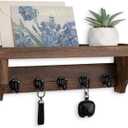 Key and Mail Holder Wall Mount, Key Holder with Shelf and Mail Organizer Wall Mount. Mail Holder with 5 Hooks for Coat, Dog Leash, Home Decor Rack, Entry Way Organizer (Brown)