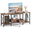 Sweetcrispy 55” TV Stand with Power Outlets, Entertainment Center for TVs Up to 55 Inches, Industrial Media Console with Fabric Drawers & Open Shelves, Rustic Brown TV Table for Living Room, Bedroom