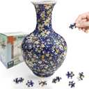 3D Puzzle Vase for Adults, 164 Piece Unique Flower Vase, Crafts for Adults, Home Decor Gift for Flower Arrangements (B- Navy Floral Pattern)