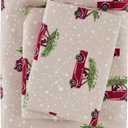 Woolrich Cotton Sheet Set Cottage Charms Print, 100% Cotton Flannel Sheets Warm & Fuzzy Bedding Set King Size Sheets, Fitted Pocket Fits Up to 14" Mattress, King Tan Cars, 4 Piece