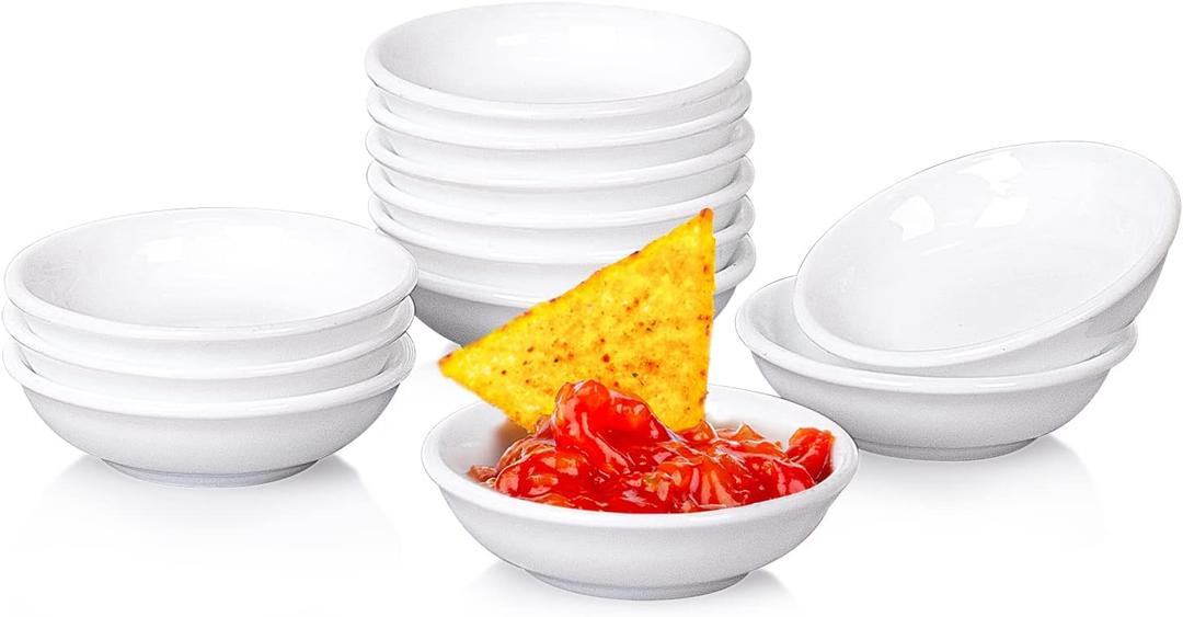 DELLING Dipping Bowls Sets of 12 1.2 Oz Porcelain Dip Soy Sauce Dishes & Bowl Small Cups for Sushi Tomato Sauce, Soy, BBQ -Chip and Dip Serving Bowl Set,White
