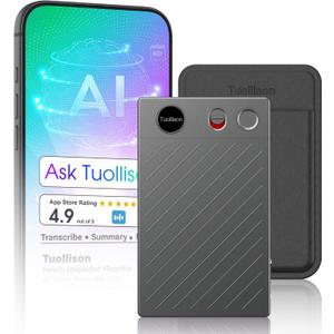 Ultra-Thin AI Voice Recorder with APP Control Support Unlimited Transcribe & Summarize, AI Note Taker with DSP Noise Cancellation,AI Recording Device for Meetings, Interviews, Lectures, Calls, Grey