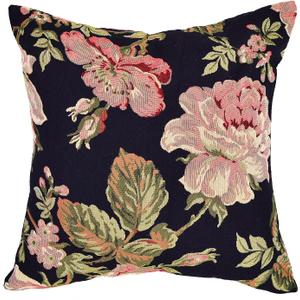 18x18 Tapestry Pillow Cover, Jacquard Woven Botanical Square Vintage Floral Roses Decorative Throw Pillow Sham for Couch, Victorian Accent Cushion Case with Beige Suede (Vintage Garden Palette)