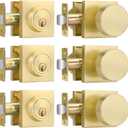 Haidms Gold Door Knobs with Deadbolt, Heavy Duty Gold Exterior Door Knobs, Zinc-Alloy Brushed Brass Front Door Knob and Deadbolt Set (3 Pack)