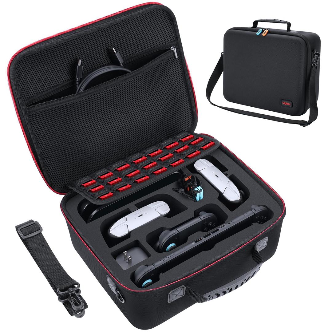 Migitec All-In-1 Travel Carrying Case Compatible with Nintendo Switch 2 | Protective Hard Case for Switch 2 Console, Dock, Pro Controllers, Joy-Con Grip, Power Adapter, 21 Games, Cables & Accessories