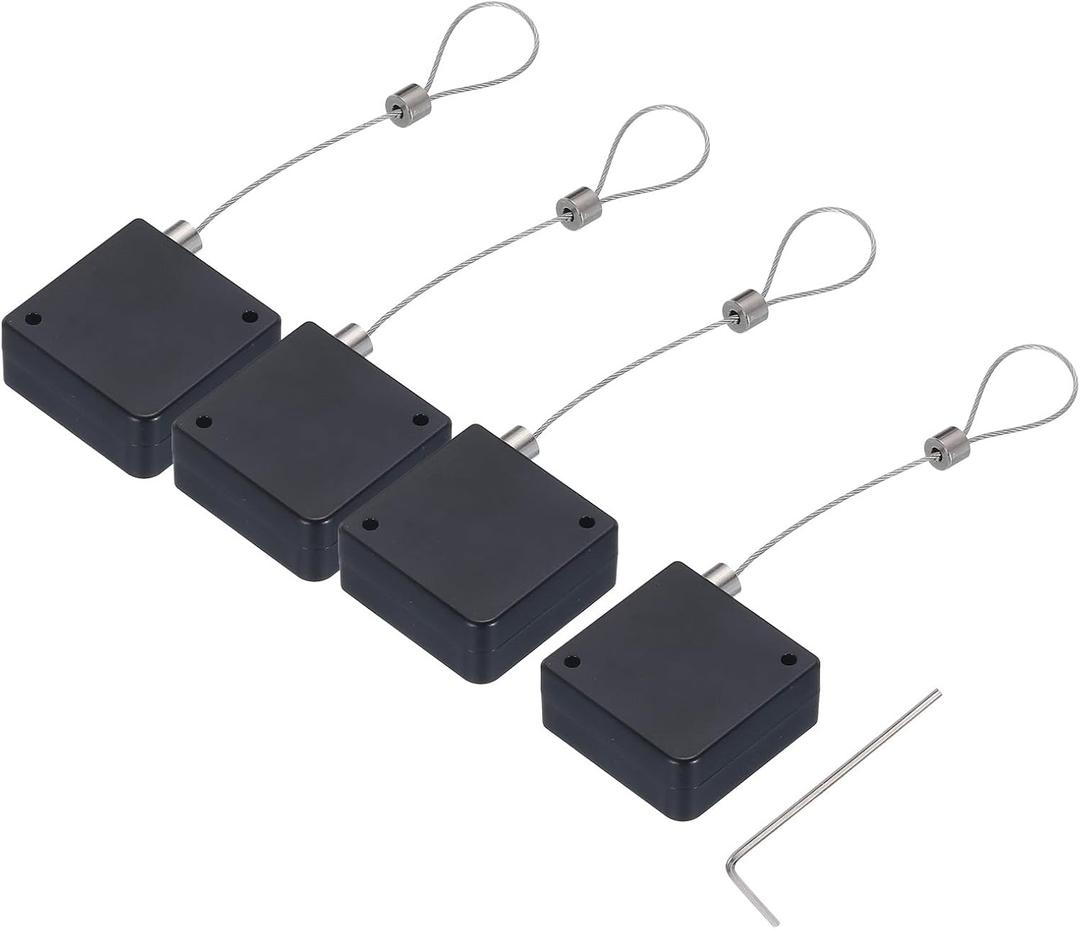 MECCANIXITY Retractable Cable Lock with Double-Sided Adhesive ABS Remote Control Security Lock for TV, DVD, Showroom, Remote, 600g 4Set Black