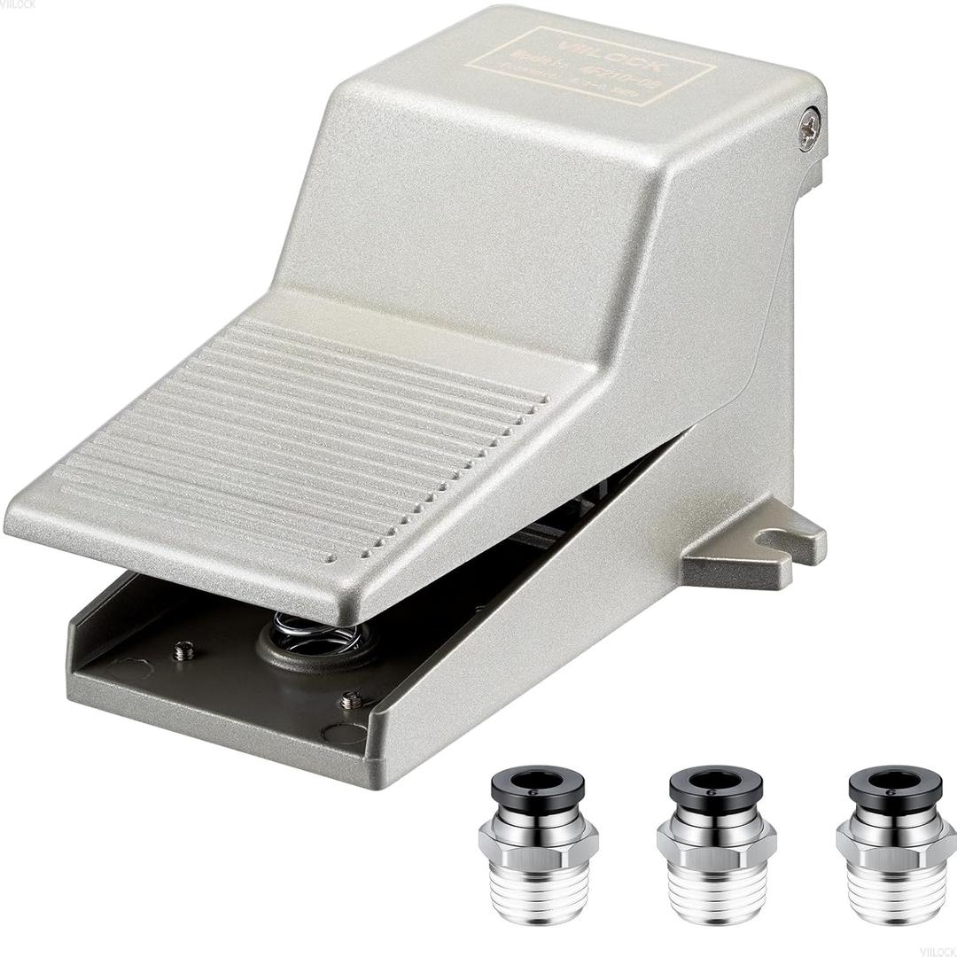 Pneumatic Foot Pedal Valve Kit, 1/4" NPT 5 Way 2 Position Nonslip Air Control Switch 4F210-08