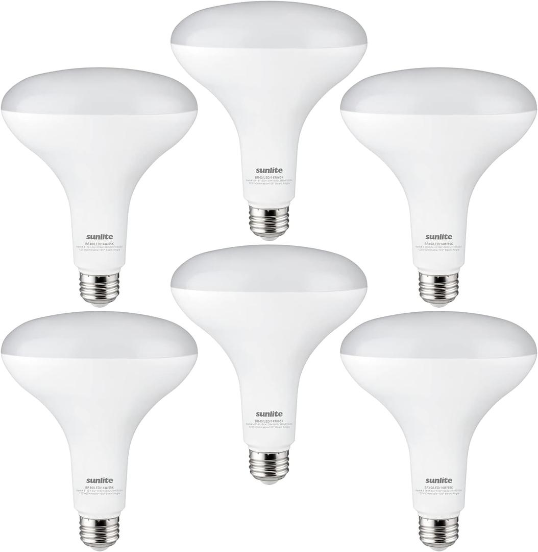 Sunlite 41191 LED BR40 Recessed Light Bulb, 14 Watt (85W Equivalent), 1060 Lumens, Medium Base (E26), Dimmable, Flood, UL Listed, 6500K - Daylight, 6 Pack