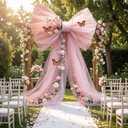 Giegxin Giant Pink Bow for Wedding Backdrop 28 x 98 Inch Extra Large Pink Bow Decor with 75 Inch Floral Artificial Flower Vine and Butterflies for Wedding Bridal Shower Arch Baby Shower Birthday Party