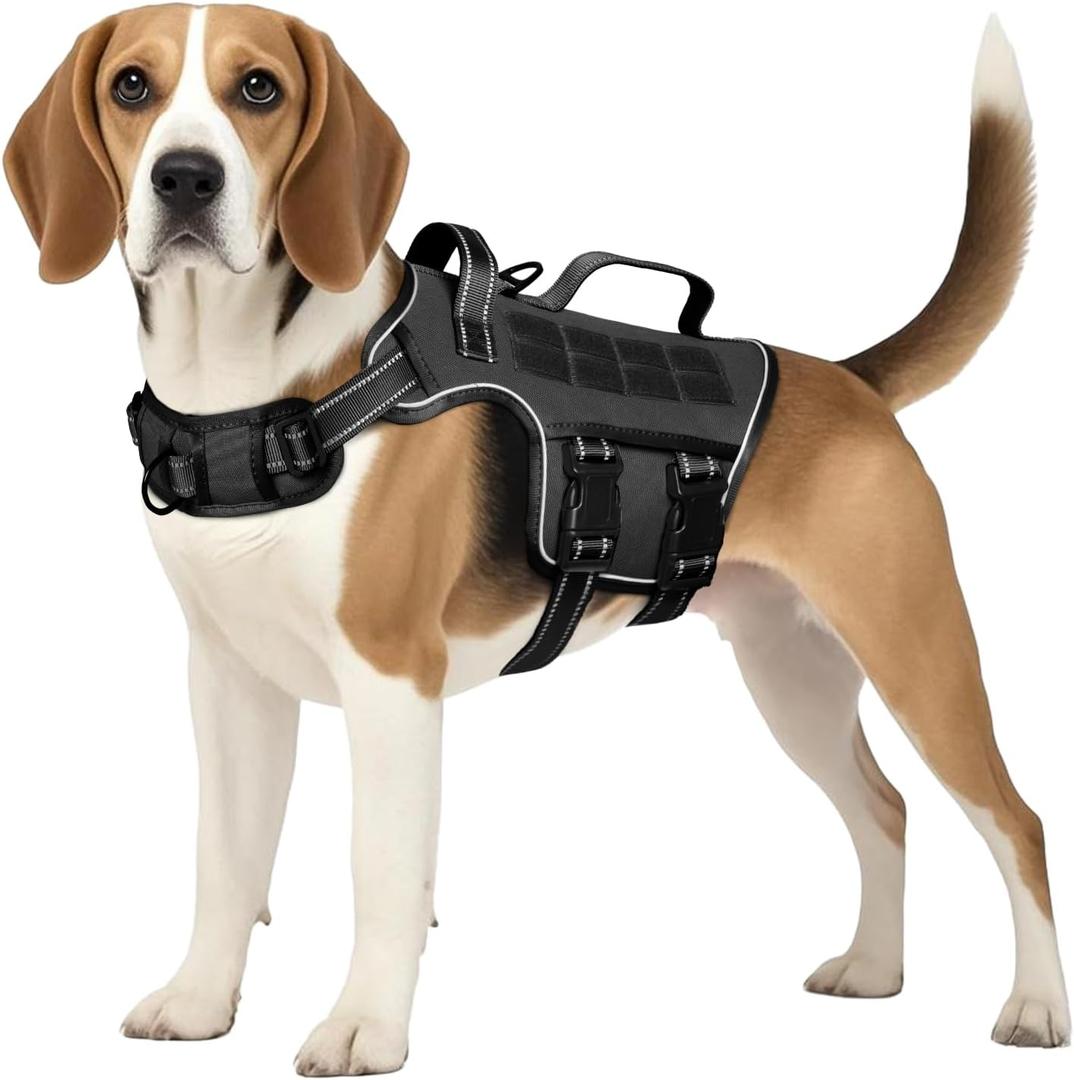 Tactical Dog Harness Medium Sized, Heavy Duty No Pull Dog Harness with Handle, Easy On and Off Service Dog Vest with Molle System, Reflective Pet Vest for Walking Hiking Training