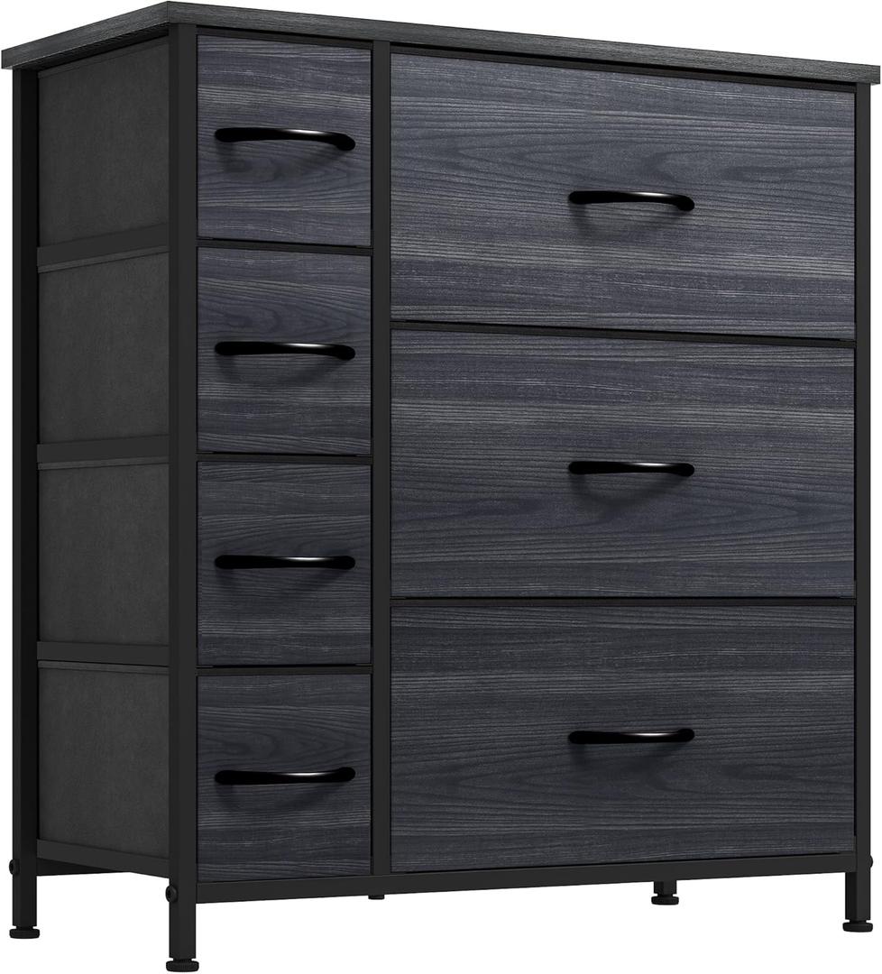 YITAHOME High Storage Tower with 7 Drawers - Fabric Dresser, Organizer Unit for Living Room, Closets,- Sturdy Steel Frame, Easy Pull Fabric Bins & Wooden Top (Black/Grey)
