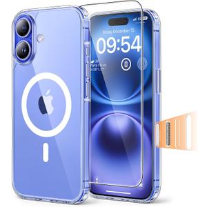 TAURI for iPhone 16 Case, Camera Control Compatible with MagSafe, with Screen Protector, Military-Grade Protection, Shockproof Slim Magnetic Phone Case for iPhone 16 6.1", Clear