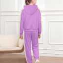 Fuermos Kids Girls Clothes 2 Piece Outfits Colorblock Casual Hoodies Long Sleeve Fashion Sweatshirts and Sweatpants (7-8 Years, Violet)