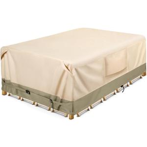 COSFLY Heavy-Duty Waterproof Patio Furniture Cover for Outdoor Table and Chairs Set - Fits 108L x 82W inch, 600D Oxford Fabric Ultimate Weatherproof Rectangular Cover with Adjustable Straps (Beige)