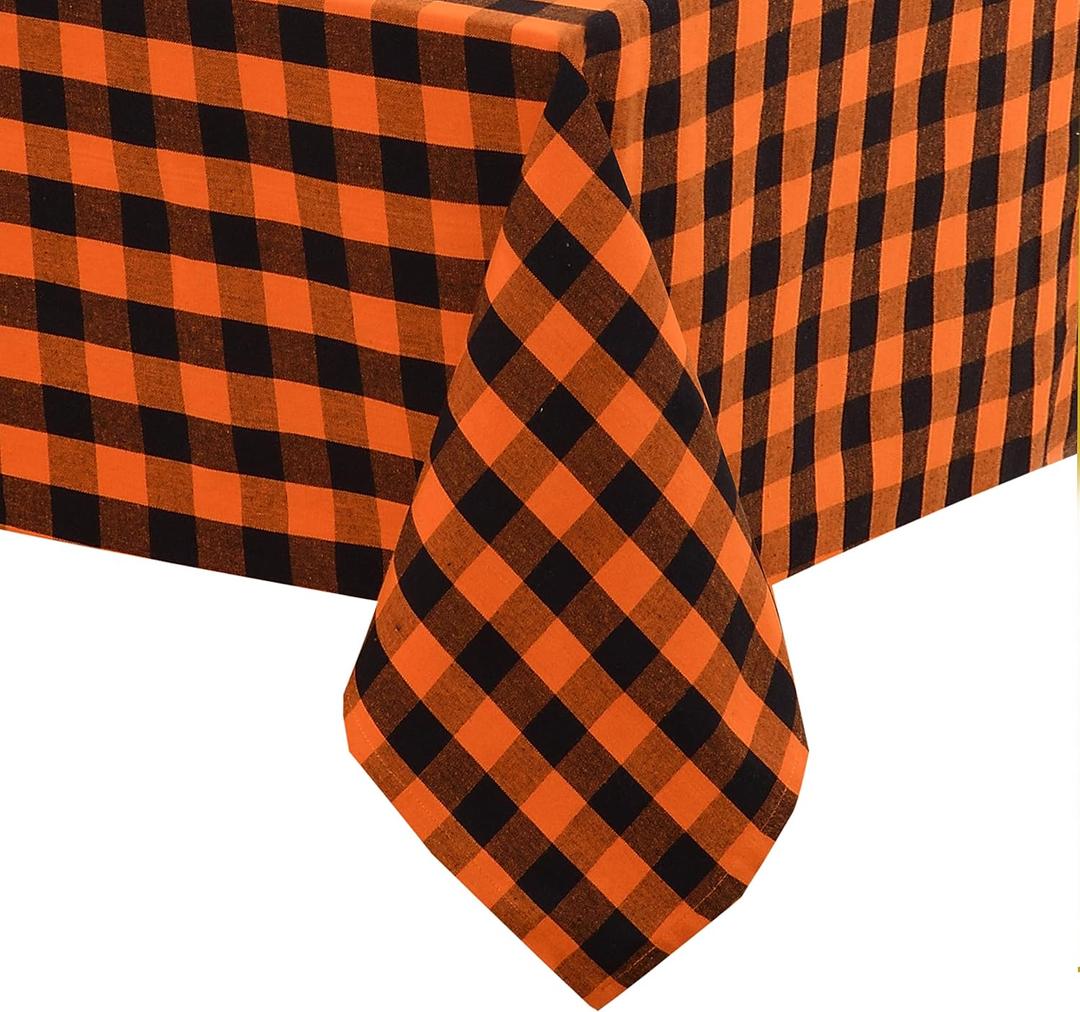 Urban Villa Halloween Tablecloth Buffalo Check Table Cloth Tabletop Cover Kitchen Dining Tablecloth Size- 60"X84"100% Cotton Ideal for Parties Wedding Holiday Dinner Orange/Black Rectangle 6-8 Seats