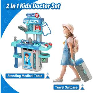 Doctor Kit for Toddlers 3-5 - Kids Doctor Play Kit - Fun and Engaging Role-Playing Set with Costume, Stethoscope, Play Cart, and Accessories - Ideal Educational Gift for Boys and Girls（Blue）
