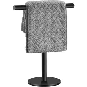 Elibbren Bath Hand Towel Holder Standing, Stainless Steel Matte Black Towel Bar Rack Stand for Bathroom and Kitchen Vanity Countertop, Modern Towel Holder, 1 Pack