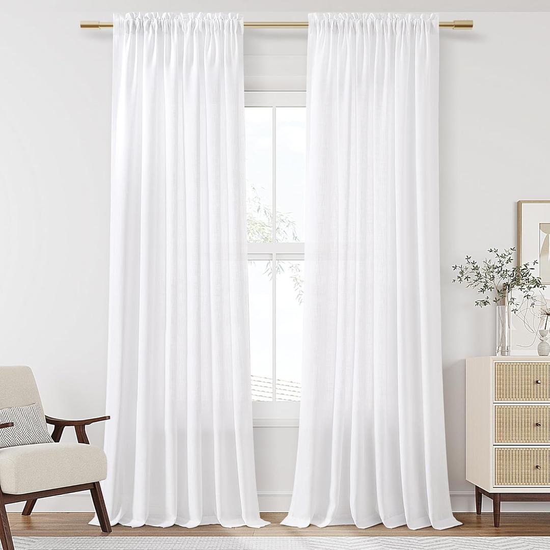 Guken Grayish White Linen Curtains 84 Inches Long 2 Panel Set Rod Pocket Semi Sheer Dining Room Cozy Bedroom Decor Cotton Look Country Rustic Farmhouse Boho Curtains 52x84