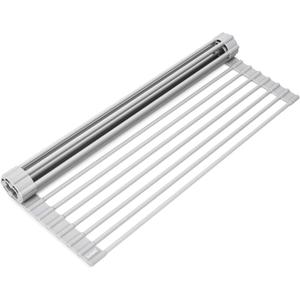 Surpahs Over Sink Foldable Multipurpose Roll-Up Dish Drying Rack, Silicone Wrapped Stainless Steel, Warm Gray, 17.5" x 13.1"
