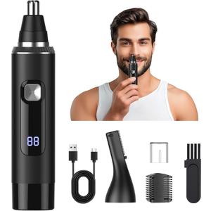 LED Display Ear and Nose Hair Trimmer Clipper for Men Women,2025 Rechargeable 2 in 1 Professional Painless Eyebrow & Facial Hair Trimmer with Powerful Motor and Dual-Edge Blades Easy Cleansing