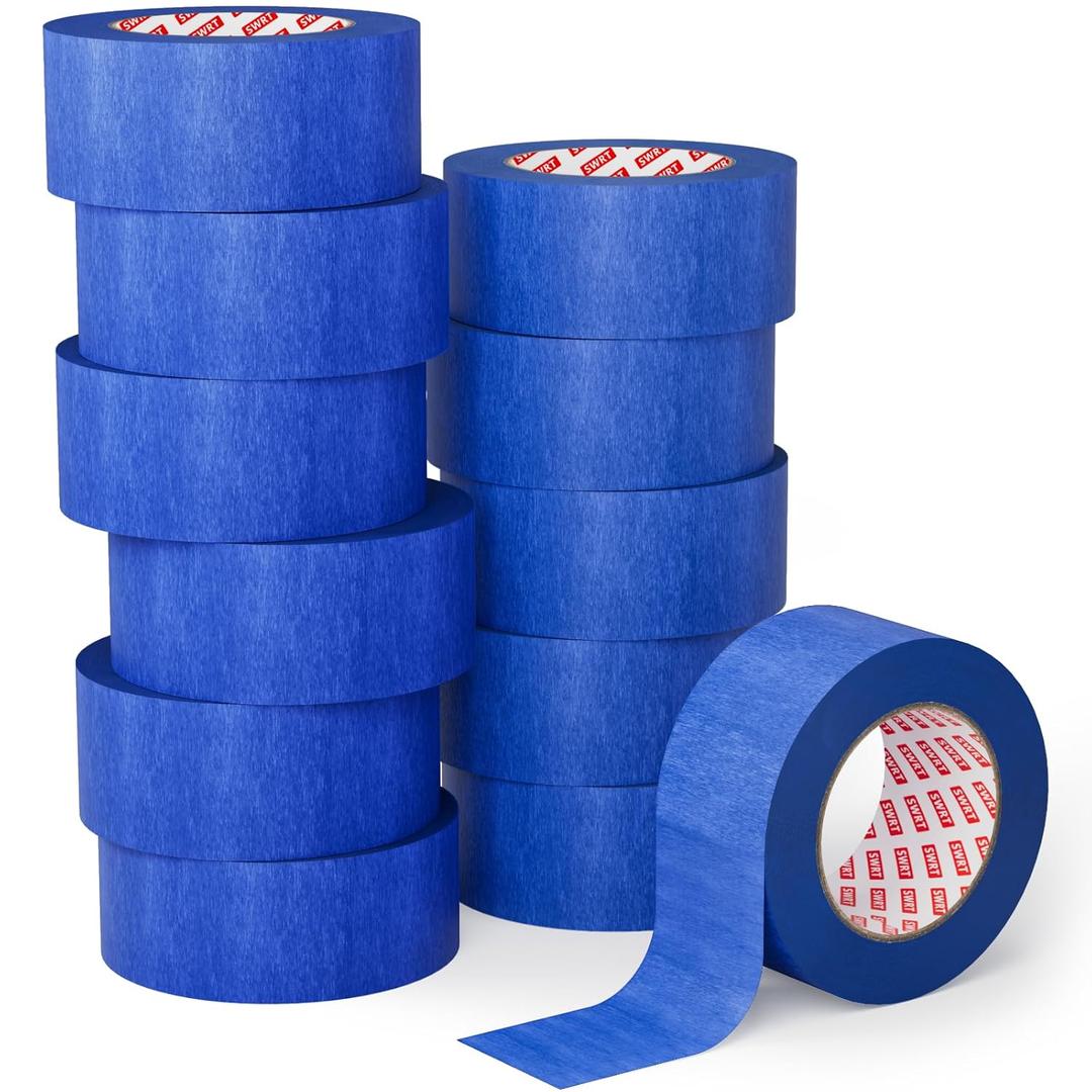 SWRT Blue Painters Tape 2 Inch Wide  12 Rolls x 55 Yards (660 Total Yards), Clean Removal Masking Tape for Sharp Paint Lines on Walls, Trim & Baseboards, Easy Tear for DIY & Home Renovation Projects