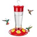 Kingsyard Glass Hummingbird Feeder for Outdoors Hanging, 14 oz Leak-Proof Humming Bird Feeders with Ant Moat & Bee Proof Feeding Ports, Hummingbird Gift for Bird Lovers (Updated Red)