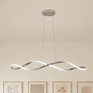 39 Inch Modern LED Pendant Light, Remote Control Dimmable Adjustable Height, DIY Kitchen Island Lighting & Dining Room Chandelier, Chrome Plated Energy Saving Linear Chandelier, L100cm