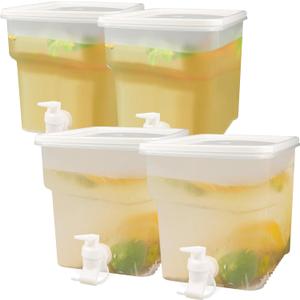 4 Pack 1.3 Gallon Drink Dispenser with Spigot for Fridge, Leakproof Plastic Water Container Fridge Beverage Dispenser Ice Juice Dispenser with Spigot for Home Party Restaurant Bar Buffet