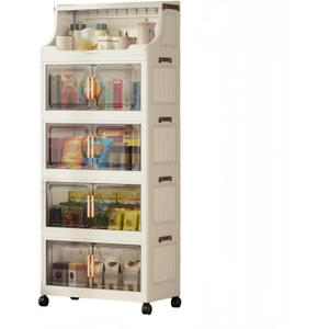 217QT Stackable Storage Bins with Lids & Rack, 5 Tier Large Capacity Foldable Storage Cabinet, Clear Collapsible Pantry Organizer for Home, Kitchen, Bathroom, Dorm, Office, Clear, 5 Tier 43.5QT