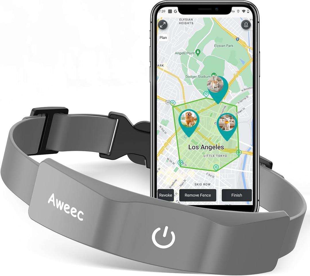 GPS Wireless Dog Fence with Free App, Electric Fence System with Training Collar for Outdoor Use, Rechargeable Waterproof Flexiable Collar, Adjustable for Large Medium Dogs (Grey)