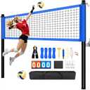 Volleyball Net Set for Backyard Outdoor Games, Heavy Duty No-Sag Portable Volleyball Net with Adjustable Poles, Volleyball & Carry Bag Included for Beach, Lawn & Family Fun