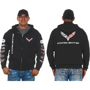 Jh Design Men's Chevy Corvette C 7 Collage Black Full Zip Up Hoodie (X-Large, CLG2-black)
