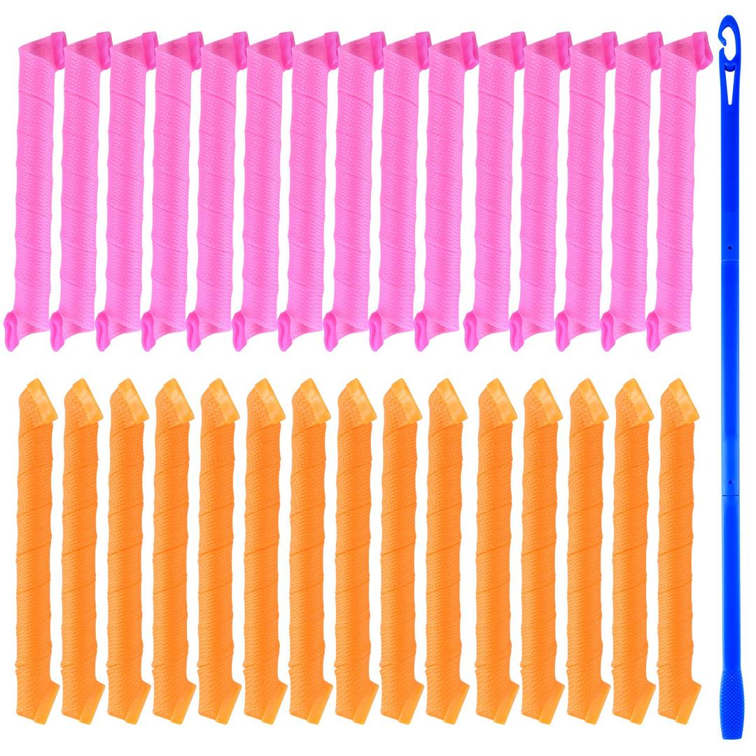 TUPARKA 30 Pack Spiral Curls No Heat Hair Rollers Kit with Styling Hooks for Extra Long Hair up to 22 Inch (Yellow & Pink)