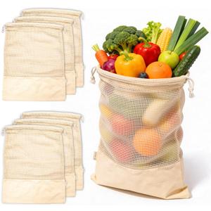 LEAFICO Reusable Produce Bags  100% Cotton Mesh & Solid Hybrid (XL 14x18 inch 6 Pcs)  Extra Large Bags for Potatoes, Laundry, Toys, Bulk Storage  Washable, Plastic-Free, Breathable, Zero Waste