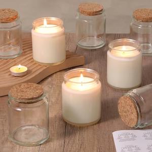 Lanttu 12 Pack Clear Candle Jars for Making Candles, 7.5oz Glass Jars with Wooden Lids and Labels, Candle Making Supplies Candle Containers for Home DIY, Gifts, Table Decor