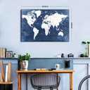 Large World Map Wall Art Office Wall Decor Retro Blue World Maps for Living Room Decorations, Vintage Modern Map of World Poster Canvas Prints Painting Men Bedroom Artwork Framed Home Decor 24x36
