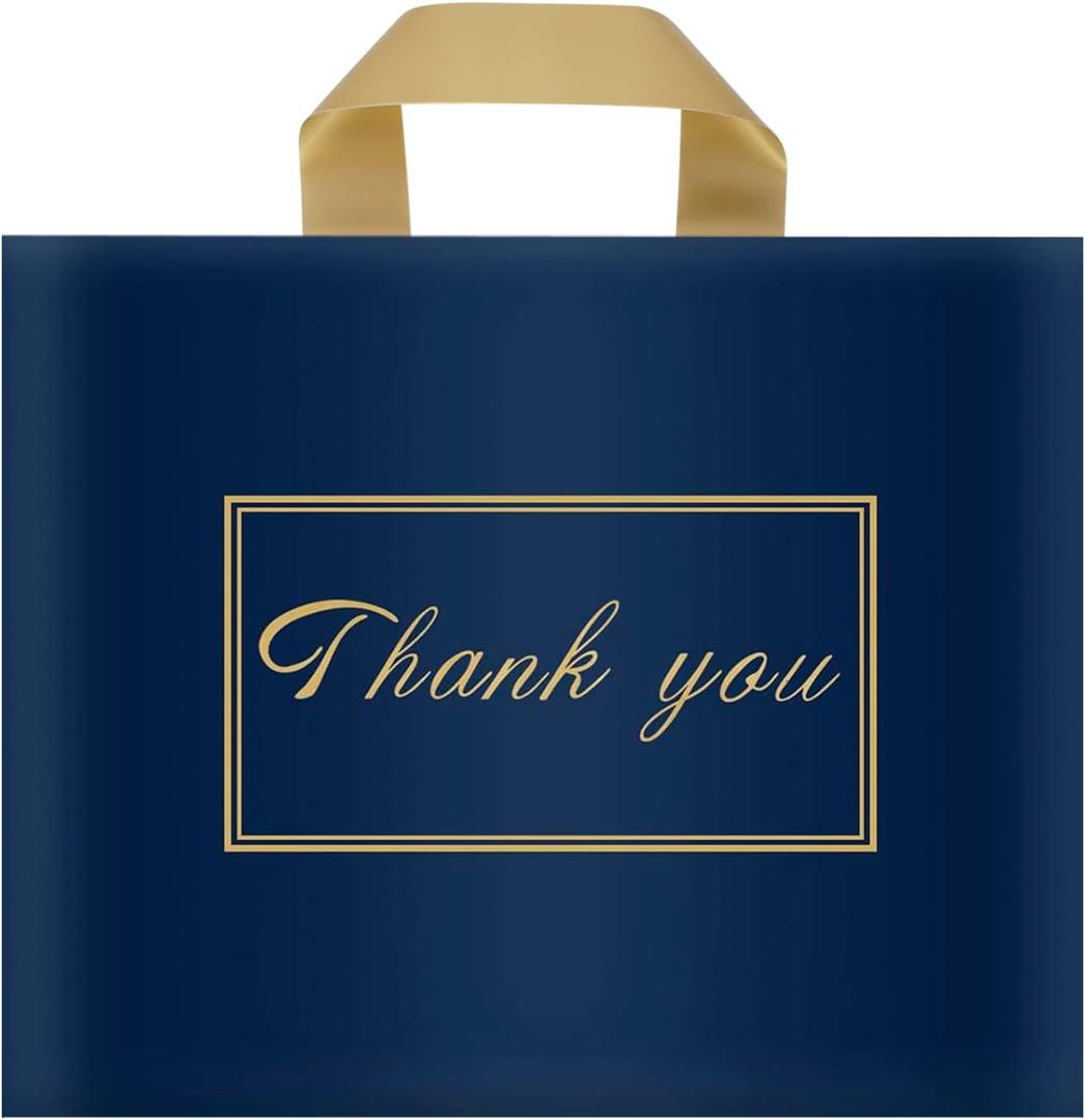 Thank You Plastic Bags for Business Small, 12 x 15 Inch Merchandise Shopping Bags with Handles Extra Thick 2.36 Mil 50 Pack for Stores