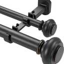 1 1/8 Inch Heavy Duty Double Curtain Rods for Windows, 36-72inch(3-6ft) Adjustable Length Telescoping Dual Drapery Rod Set with Solid Aluminum Bracket for Porch, Floor-to-ceiling Windows, Matte Black