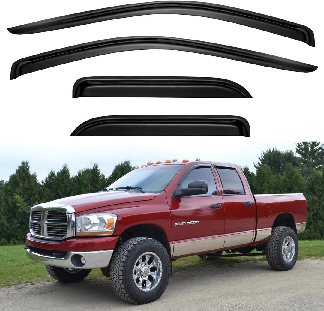 Window Visors Rain Guards for 2002-2008 Dodge Ram 1500 Quad Cab/Extended Cab, Window Vent Wind Deflectors Visors Shades for 03-09 Dodge Ram 2500 3500 Extended Cab