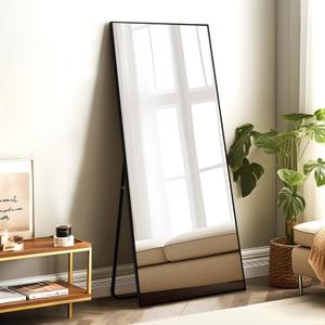 self Full Length Floor Mirror 65"22" Metal Aluminum Alloy Frame Floor Mirror with Standing Holder Standing Hanging or Leaning Against Wall Mirror(Black)